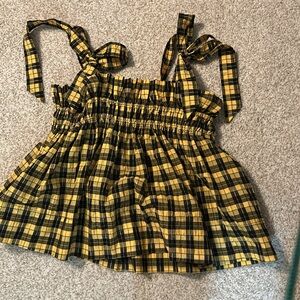 Ganni Yellow and Black Plaid Tank Top